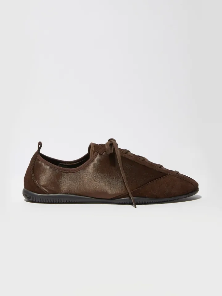 Satin and suede sneakers - chocolate