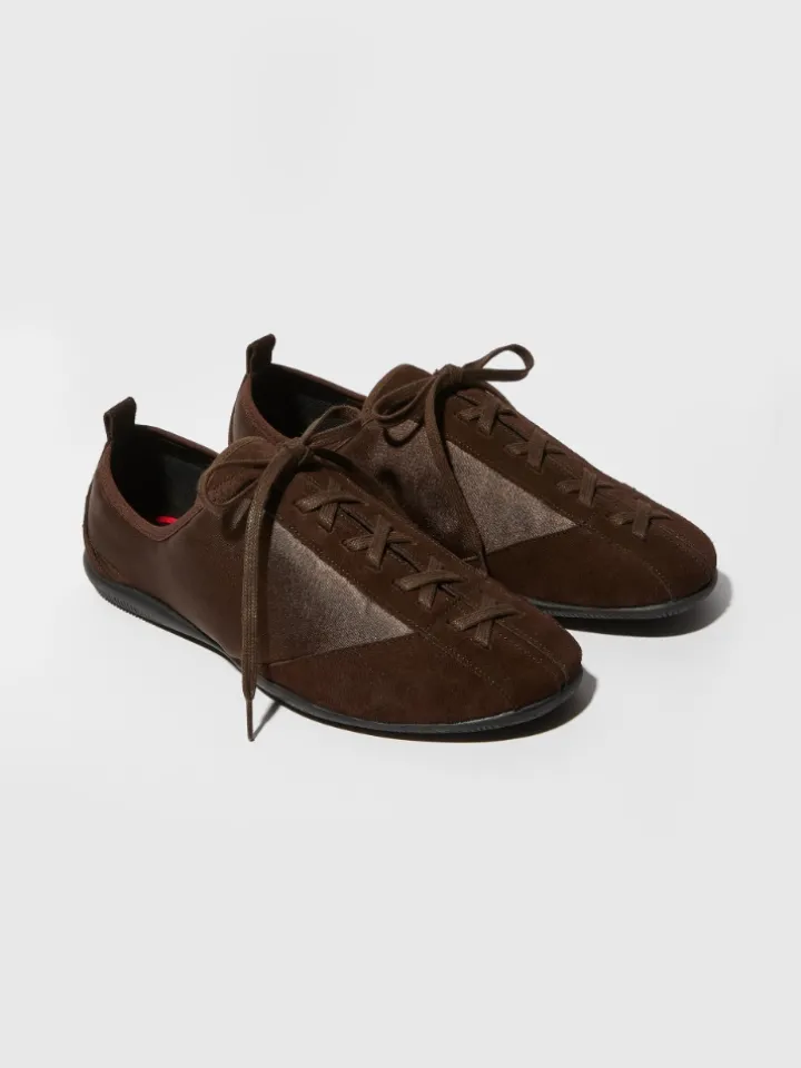 Satin and suede sneakers - chocolate
