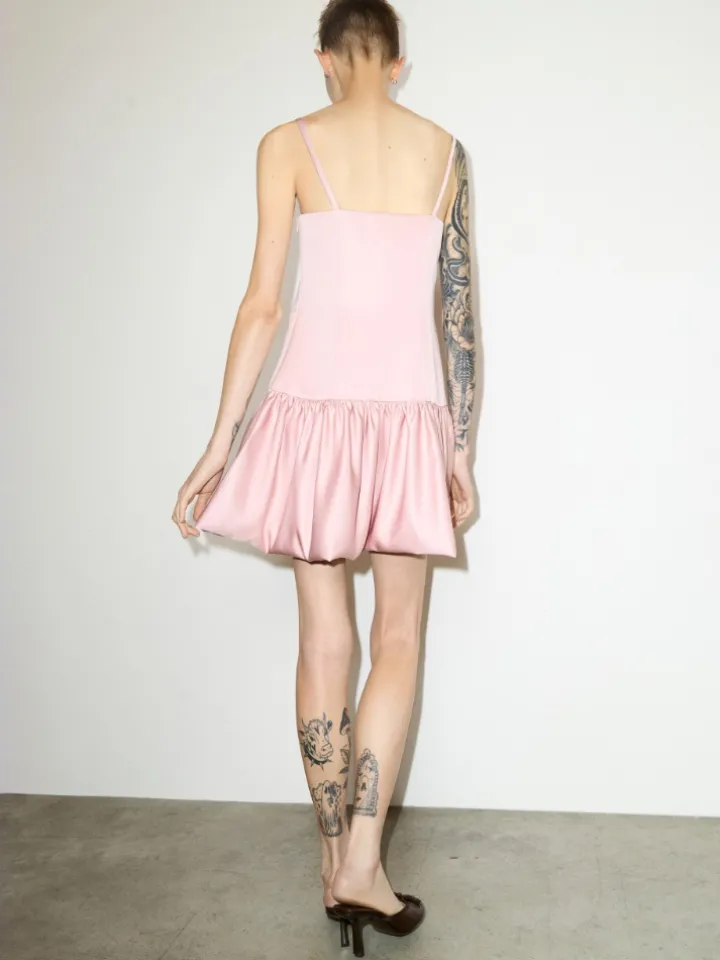 Satin balloon hem mini dress - pink