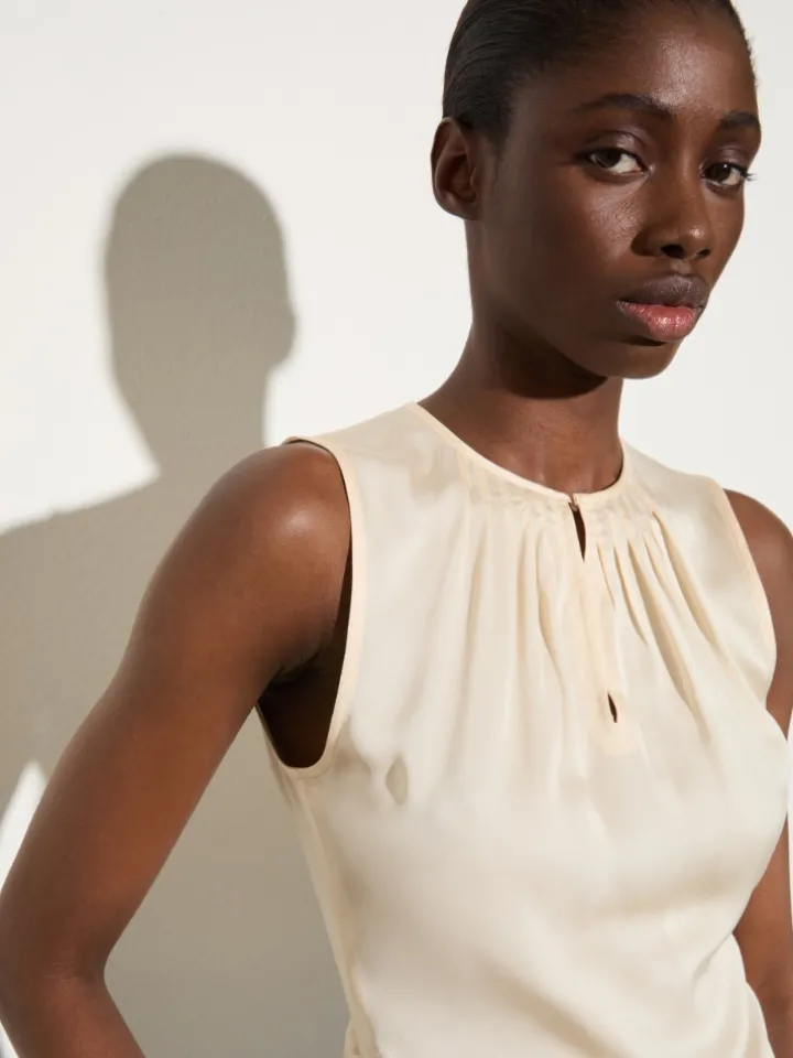 Satin top with draping - straw
