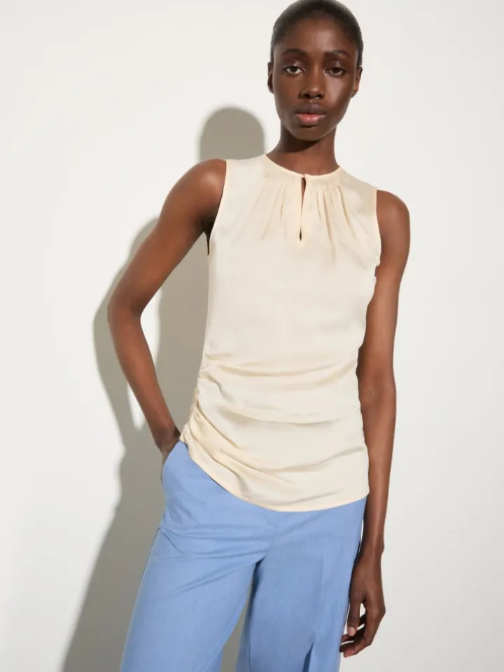 Satin top with draping - straw