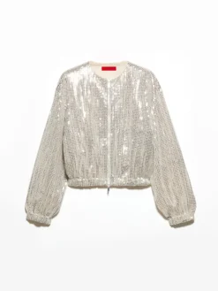 Sequinned tulle bomber jacket - powder