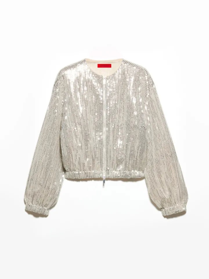 Sequinned tulle bomber jacket - powder