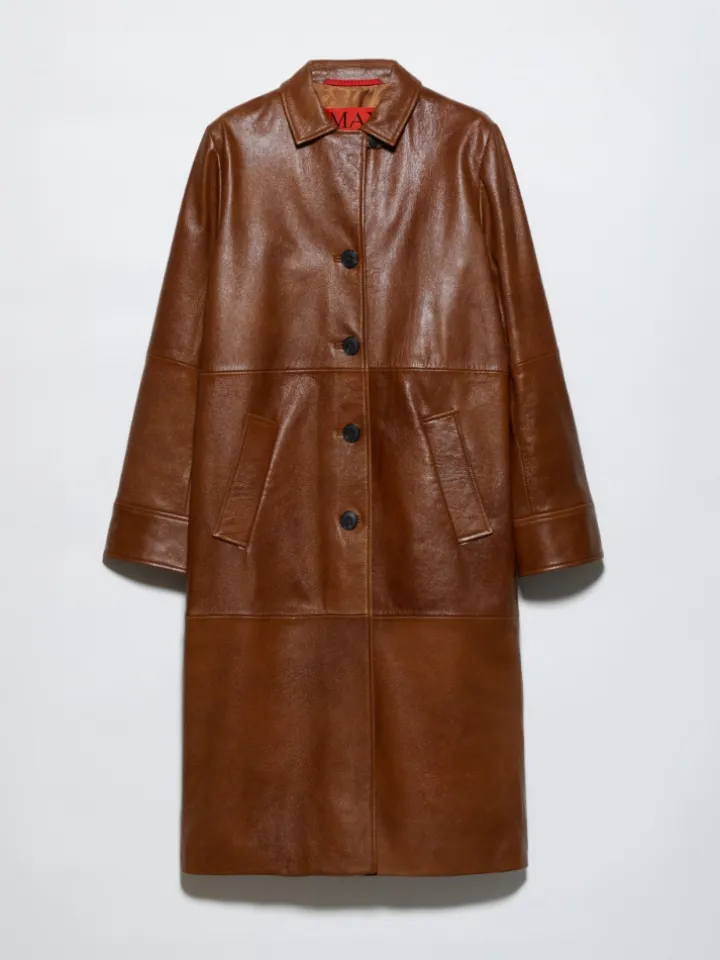 Shiny leather coat - brown