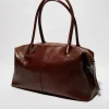 Shiny leather tote bag - brown