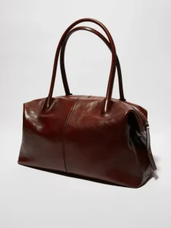 Shiny leather tote bag - brown