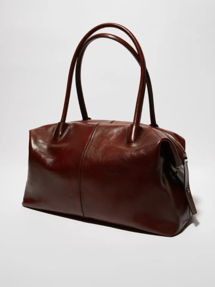 Shiny leather tote bag - brown