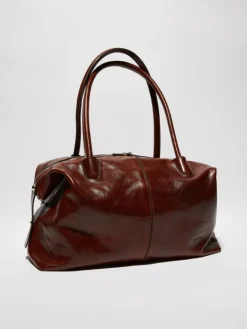 Shiny leather tote bag - brown