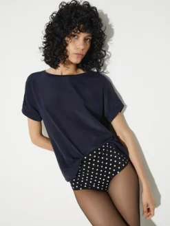 Silk and jersey T-shirt - navy