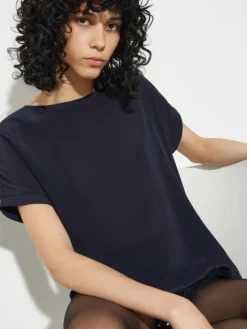 Silk and jersey T-shirt - navy