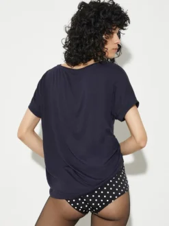 Silk and jersey T-shirt - navy