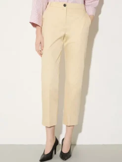 Slim-fit cotton-satin trousers - beige