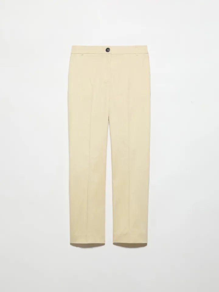 Slim-fit cotton-satin trousers - beige