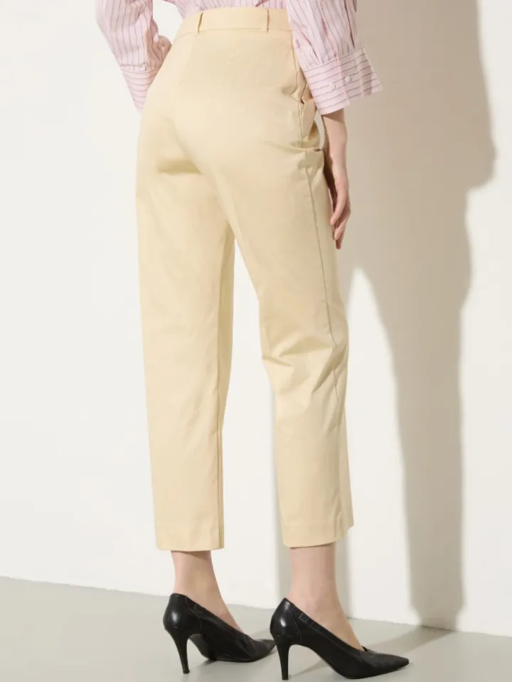 Slim-fit cotton-satin trousers - beige