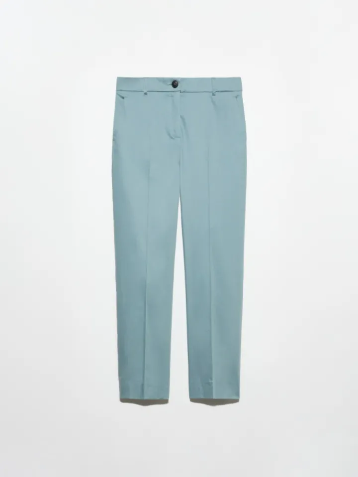 Slim-fit cotton-satin trousers - quartz