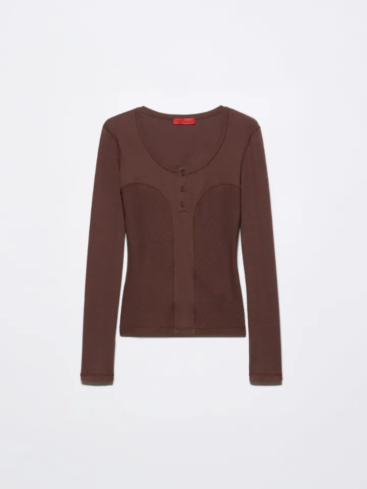 Slim-fit granddad top - chocolate