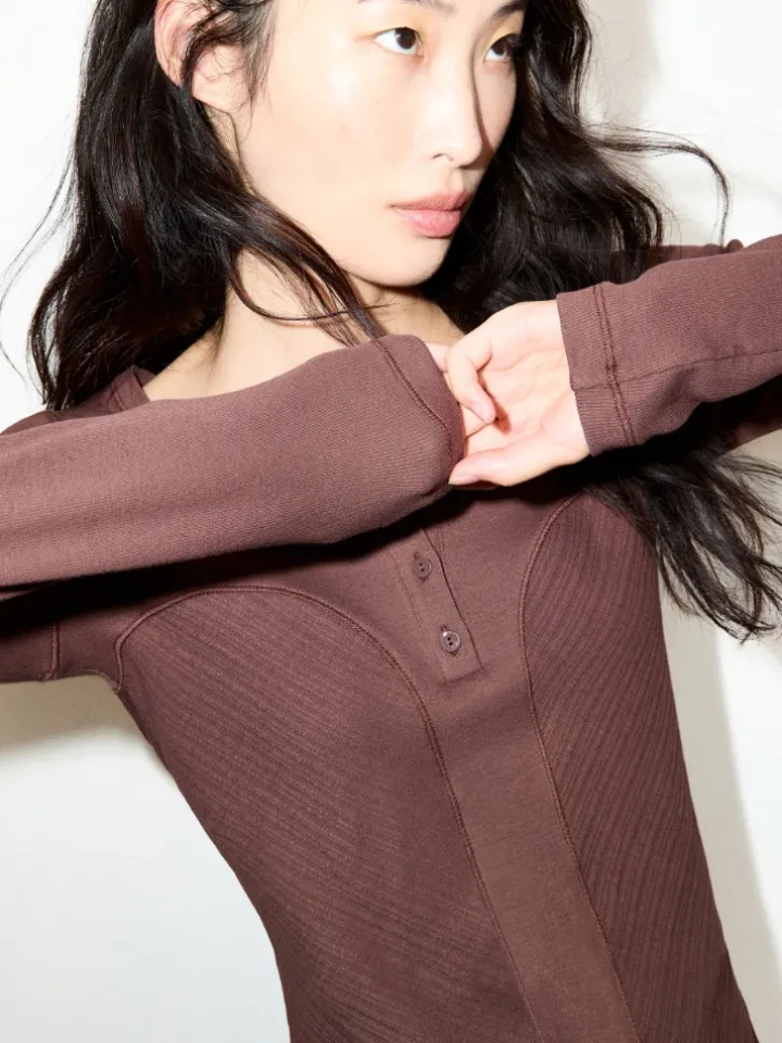 Slim-fit granddad top - chocolate