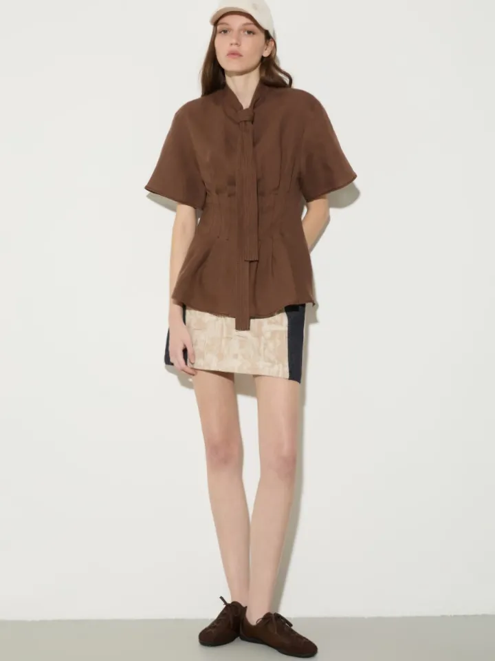 Slim-fit pure linen shirt - coffee