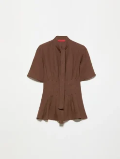 Slim-fit pure linen shirt - coffee