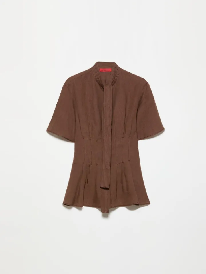 Slim-fit pure linen shirt - coffee