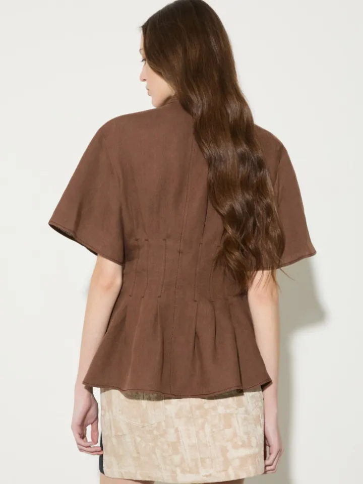 Slim-fit pure linen shirt - coffee