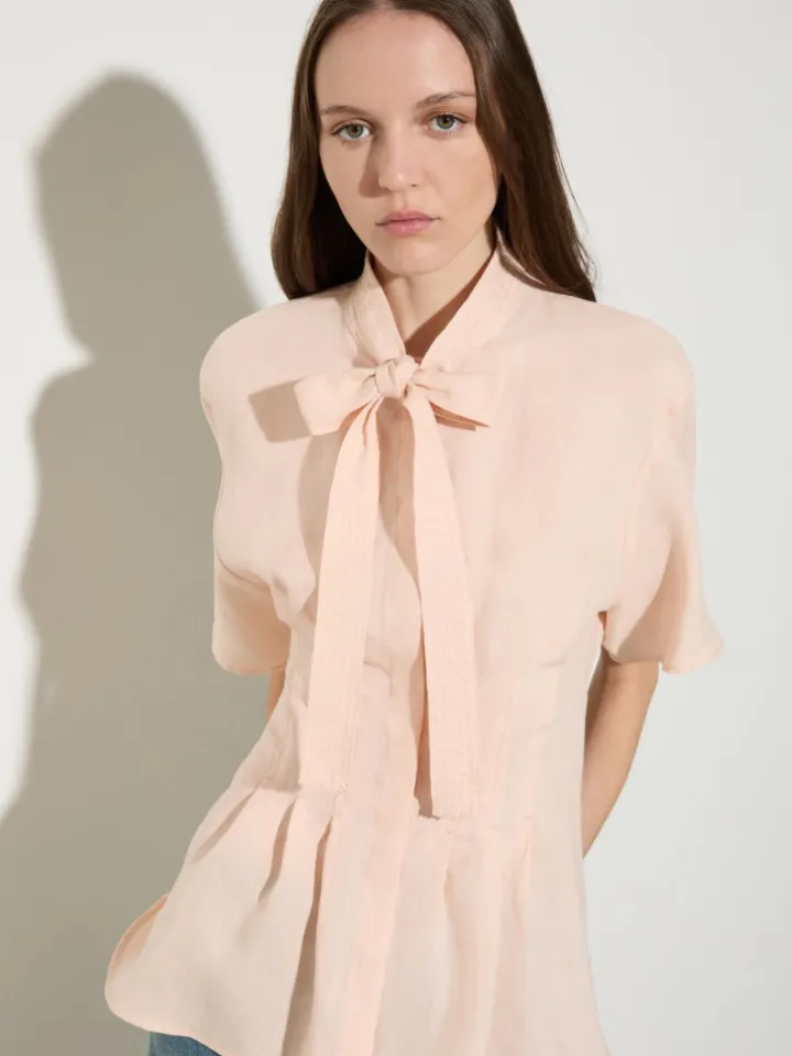 Slim-fit pure linen shirt - powder