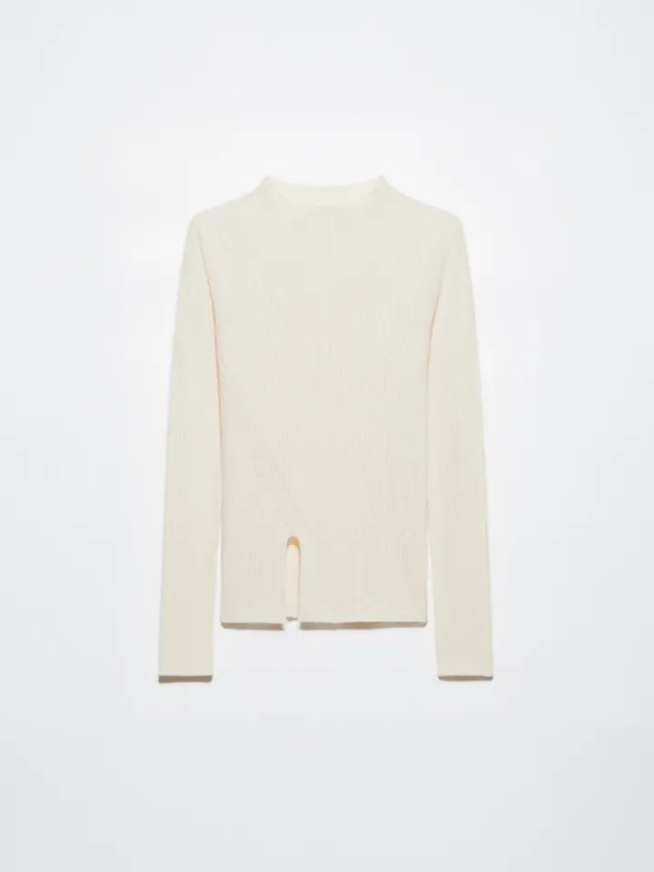 Slim-fit rib-knit jumper - ecru