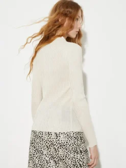 Slim-fit rib-knit jumper - ecru