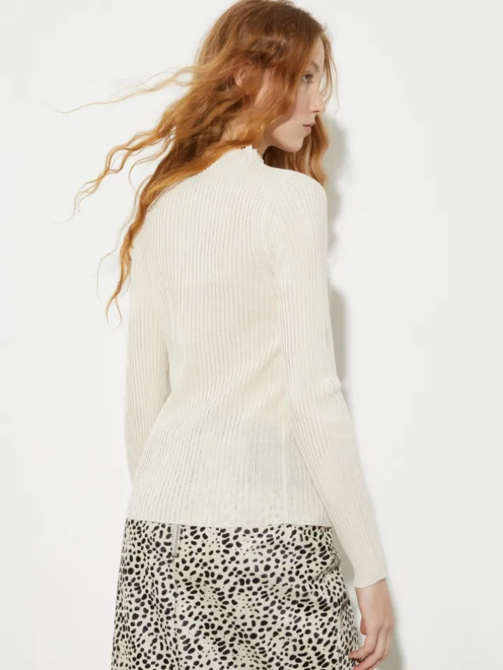 Slim-fit rib-knit jumper - ecru