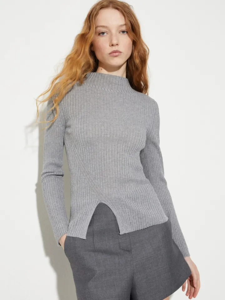 Slim-fit rib-knit jumper - melange grey