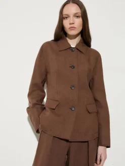 Slim pure linen blazer - coffee