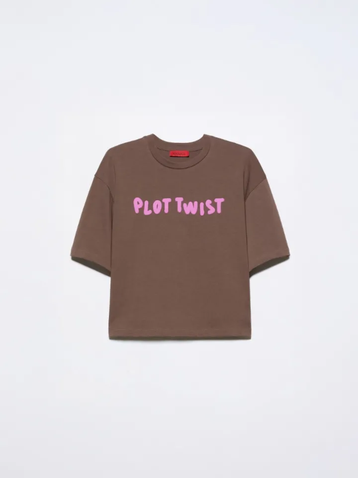 Slogan-print boxy-fit T-shirt - chocolate