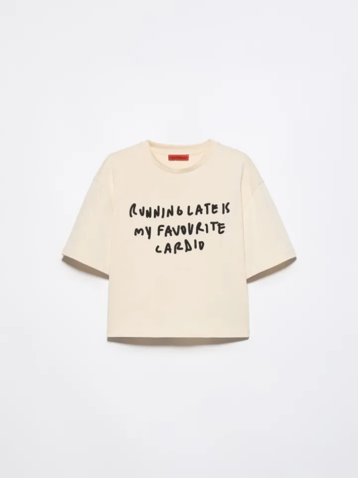 Slogan-print boxy-fit T-shirt - milk