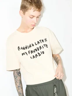 Slogan-print boxy-fit T-shirt - milk