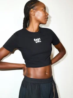 Slogan-print cropped T-shirt - black