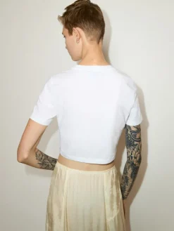 Slogan-print cropped T-shirt - optical white