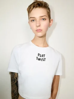 Slogan-print cropped T-shirt - optical white