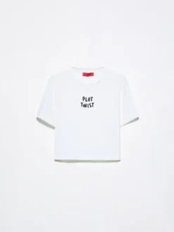 Slogan-print cropped T-shirt - optical white