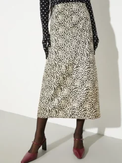 Spotted calf hair midi skirt - beige
