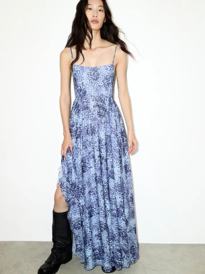 Spotted jersey maxi dress - light blue