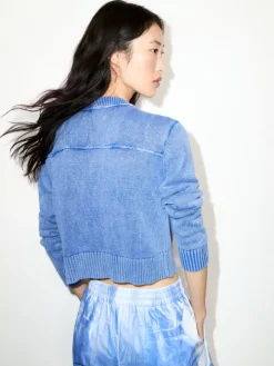 Stone-washed cotton cardigan - deep blue
