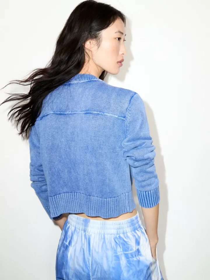 Stone-washed cotton cardigan - deep blue