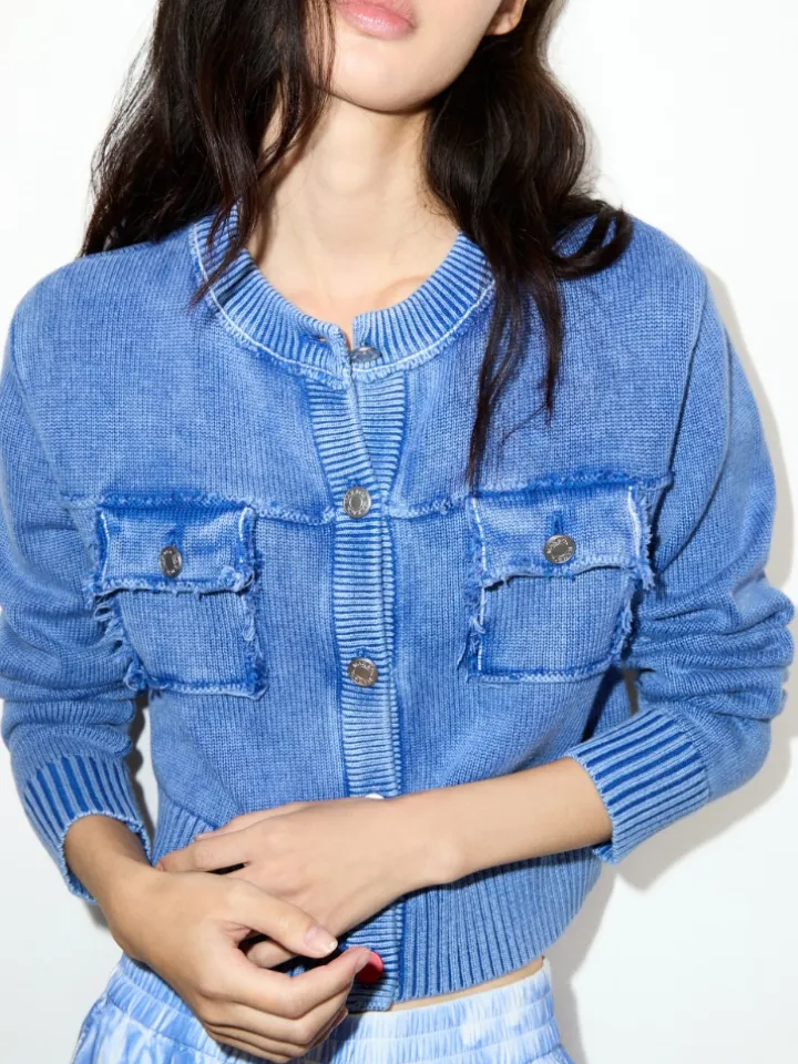 Stone-washed cotton cardigan - deep blue