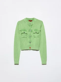 Stone-washed cotton cardigan - green