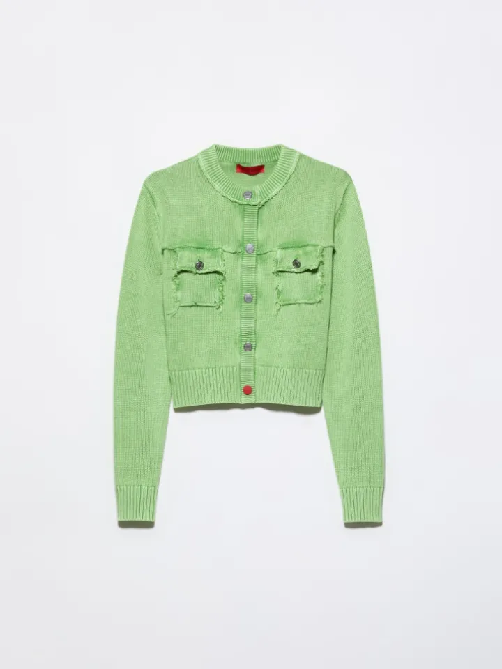Stone-washed cotton cardigan - green