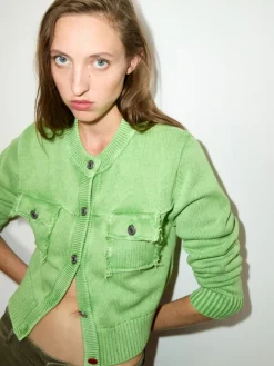 Stone-washed cotton cardigan - green