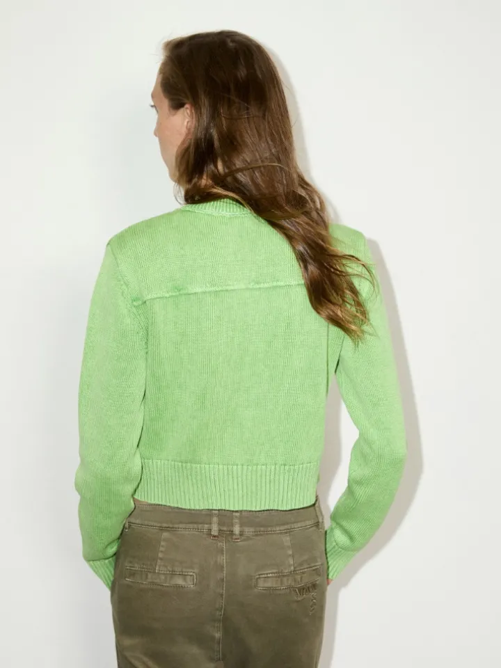 Stone-washed cotton cardigan - green