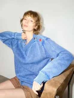 Stone-washed cotton jumper - deep blue