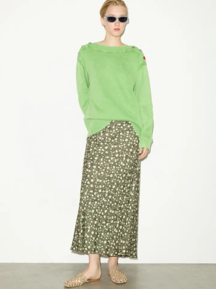 Stone-washed cotton jumper - green