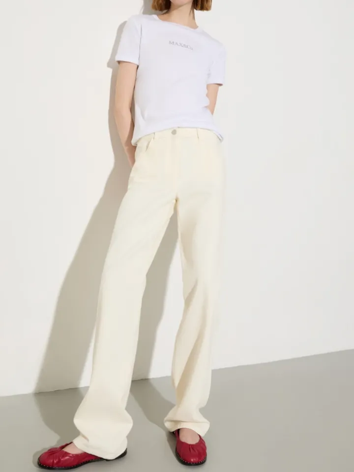 Straight-leg cotton-drill trousers - cream